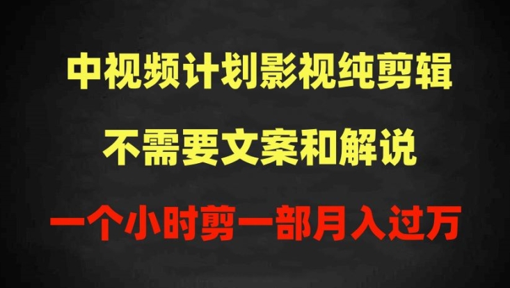 中视频计划影视纯剪辑，不需要文案和解说，一个小时剪一部，100%过原创月入过万【揭秘】_微雨项目网