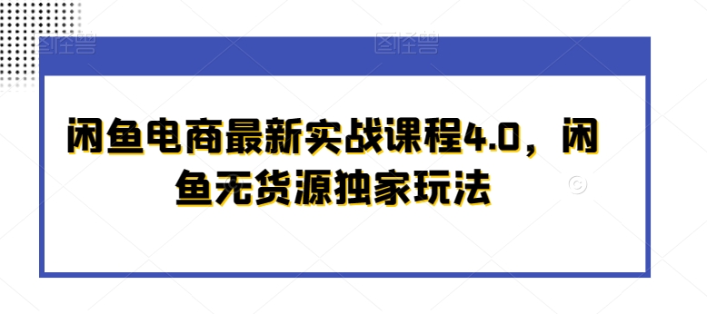 闲鱼电商最新实战课程4.0，闲鱼无货源独家玩法_微雨项目网