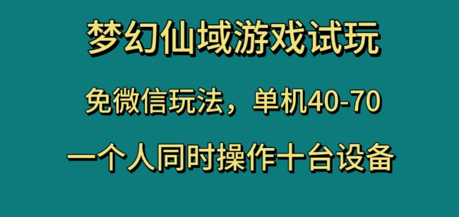 梦幻仙域游戏试玩，免微信玩法，单机40-70，一个人同时操作十台设备【揭秘】_微雨项目网