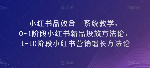 小红书品效合一系统教学，​0~1阶段小红书新品投放方法论，​1~10阶段小红书营销增长方法论_微雨项目网