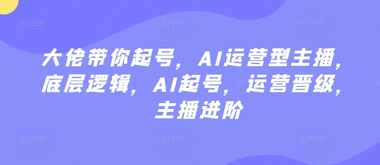 大佬带你起号，AI运营型主播，底层逻辑，AI起号，运营晋级，主播进阶_微雨项目网