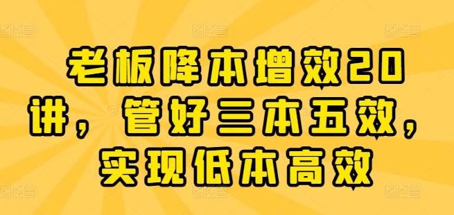 老板降本增效20讲，管好三本五效，实现低本高效_微雨项目网