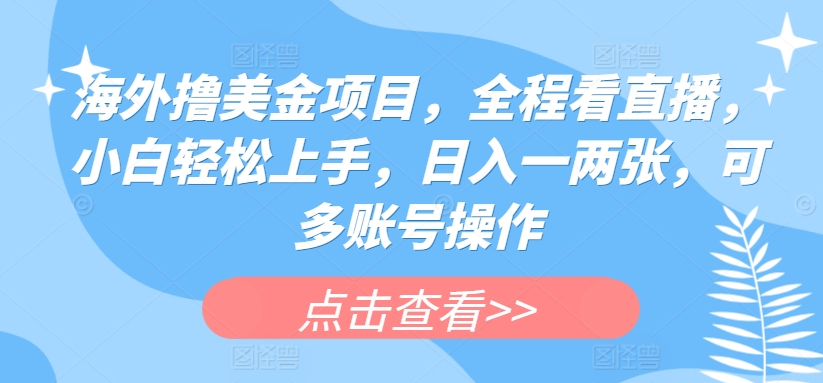 海外撸美金项目，全程看直播，小白轻松上手，日入一两张，可多账号操作【揭秘】_微雨项目网