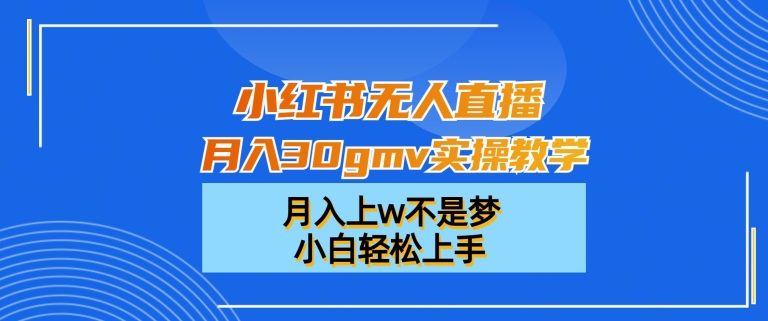 小红书无人直播月入30gmv实操教学，月入上w不是梦，小白轻松上手【揭秘】_微雨项目网