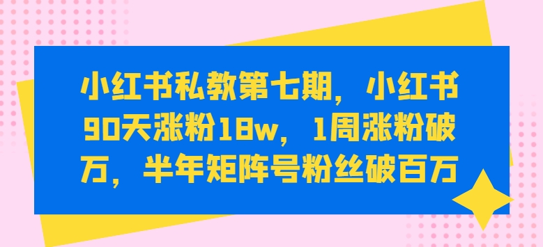 小红书私教第七期，小红书90天涨粉18w，1周涨粉破万，半年矩阵号粉丝破百万_微雨项目网