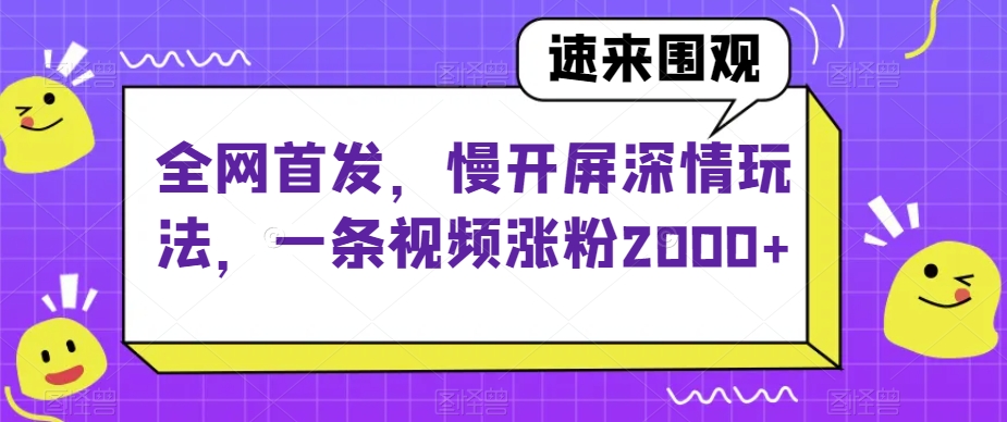 全网首发，慢开屏深情玩法，一条视频涨粉2000+【揭秘】_微雨项目网