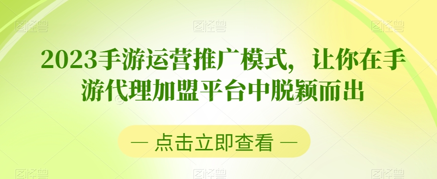 2023手游运营推广模式，让你在手游代理加盟平台中脱颖而出_微雨项目网