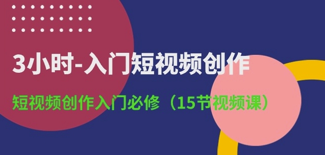 3小时-入门短视频创作：短视频创作入门必修(15节视频课)_微雨项目网