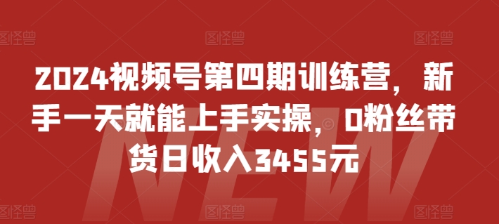 2024视频号第四期训练营，新手一天就能上手实操，0粉丝带货日收入3455元_微雨项目网