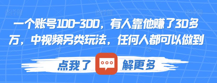 一个账号100-300，有人靠他赚了30多万，中视频另类玩法，任何人都可以做到【揭秘】_微雨项目网