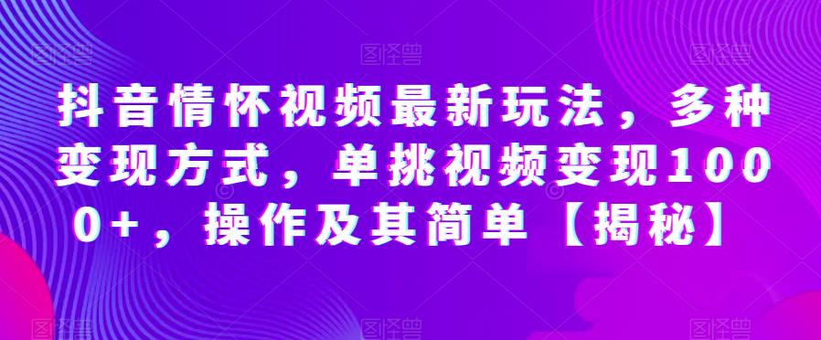 抖音情怀视频最新玩法，多种变现方式，单挑视频变现1000+，操作及其简单【揭秘】_微雨项目网