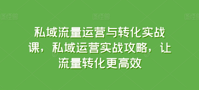 私域流量运营与转化实战课，私域运营实战攻略，让流量转化更高效_微雨项目网