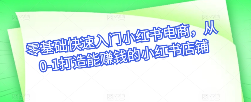 零基础快速入门小红书电商，从0-1打造能赚钱的小红书店铺_微雨项目网