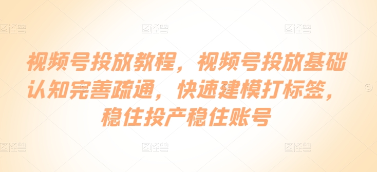 视频号投放教程，​视频号投放基础认知完善疏通，快速建模打标签，稳住投产稳住账号_微雨项目网