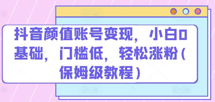 抖音颜值账号变现，小白0基础，门槛低，​轻松涨粉(保姆级教程)【揭秘】_微雨项目网