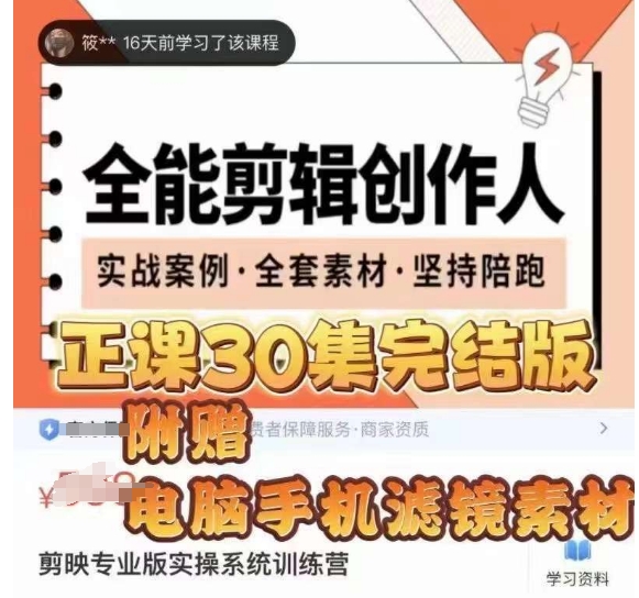 全能剪辑创作人，剪映专业版实操系统训练营，全面​提升剪映剪辑技巧_微雨项目网