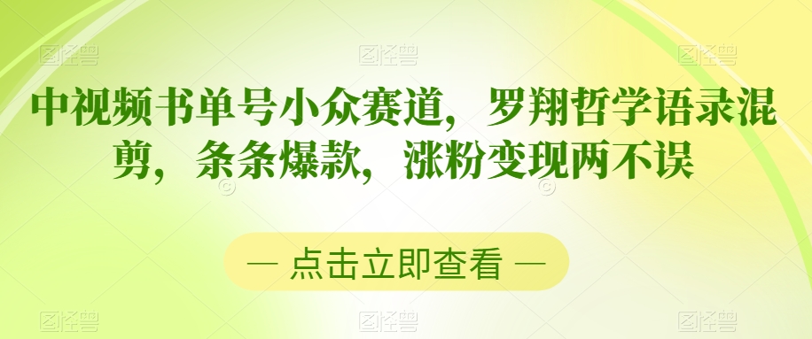 中视频书单号小众赛道，罗翔哲学语录混剪，条条爆款，涨粉变现两不误【揭秘】_微雨项目网