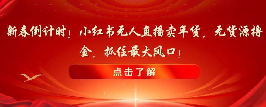 新春倒计时！小红书无人直播卖年货，无货源撸金，抓住最大风口【揭秘】_微雨项目网