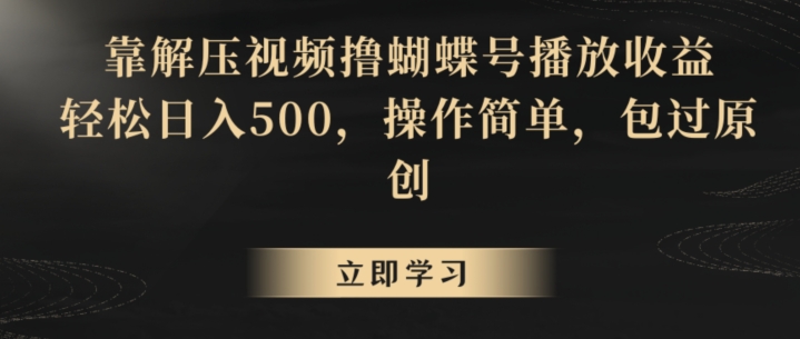 靠解压视频撸蝴蝶号播放收益，轻松日入500，操作简单，包过原创【揭秘】_微雨项目网