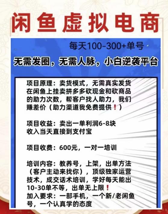 外边收费600多的闲鱼新玩法虚似电商之拼多多助力项目，单号100-300元_微雨项目网