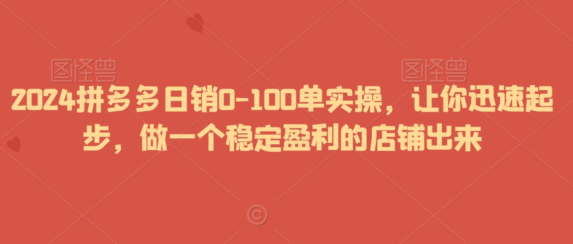 2024拼多多日销0-100单实操，让你迅速起步，做一个稳定盈利的店铺出来_微雨项目网