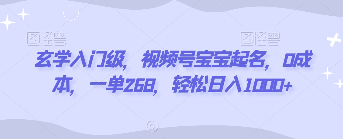 玄学入门级，视频号宝宝起名，0成本，一单268，轻松日入1000+【揭秘】_微雨项目网