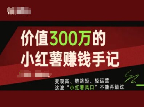 价值300万的小红书赚钱手记，变现高、链路短、轻运营，这波“小红薯风口”不能再错过_微雨项目网