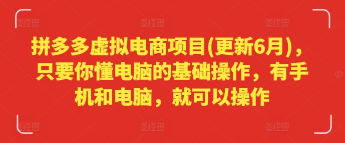 拼多多虚拟电商项目(更新6月)，只要你懂电脑的基础操作，有手机和电脑，就可以操作_微雨项目网