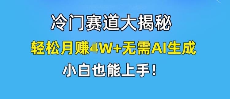 冷门赛道大揭秘，轻松月赚1W+无需AI生成，小白也能上手【揭秘】_微雨项目网