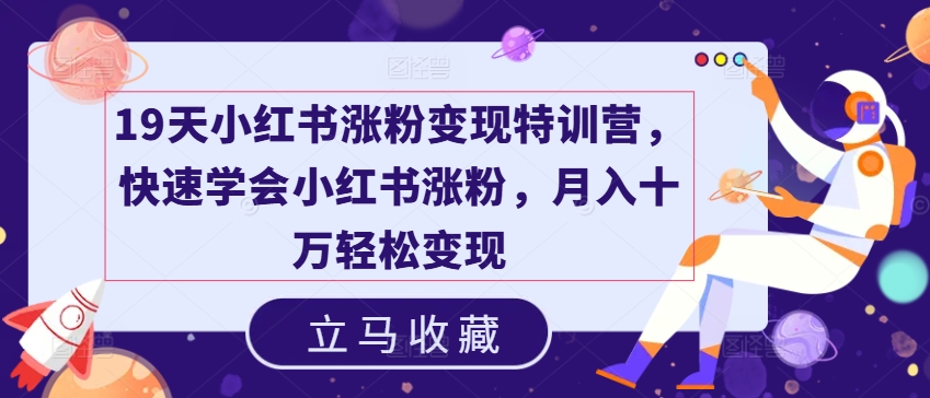 19天小红书涨粉变现特训营，快速学会小红书涨粉，月入十万轻松变现_微雨项目网