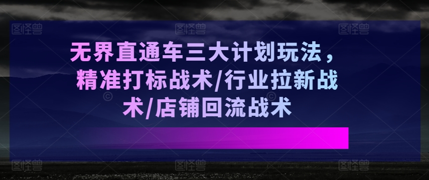 无界直通车三大计划玩法，精准打标战术/行业拉新战术/店铺回流战术_微雨项目网