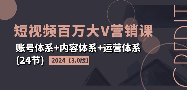 2024短视频百万大V营销课【3.0版】账号体系+内容体系+运营体系(24节)_微雨项目网