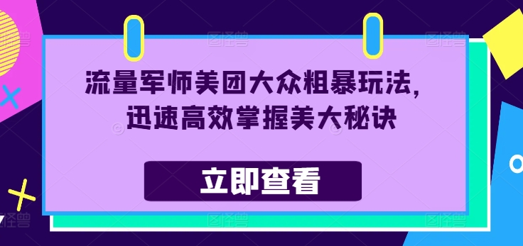 流量军师美团大众粗暴玩法，迅速高效掌握美大秘诀_微雨项目网