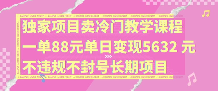 独家项目卖冷门教学课程一单88元单日变现5632元违规不封号长期项目【揭秘】_微雨项目网