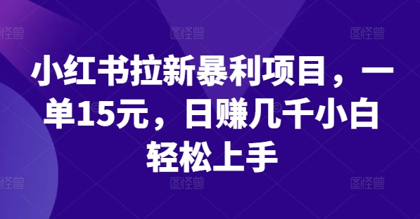 小红书拉新暴利项目，一单15元，日赚几千小白轻松上手【揭秘】_微雨项目网