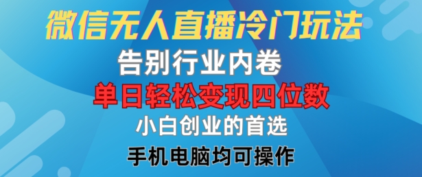 微信无人直播冷门玩法，告别行业内卷，单日轻松变现四位数，小白的创业首选【揭秘】_微雨项目网