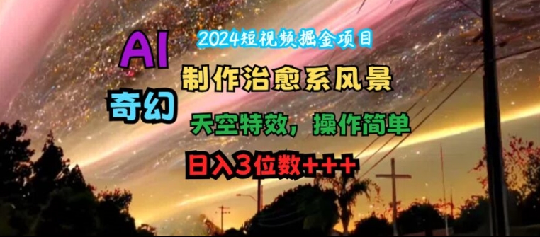 2024短视频掘金项目，AI制作治愈系风景，奇幻天空特效，操作简单，日入3位数【揭秘】_微雨项目网