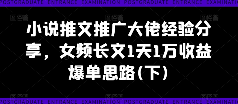 小说推文推广大佬经验分享，女频长文1天1万收益爆单思路(下)_微雨项目网