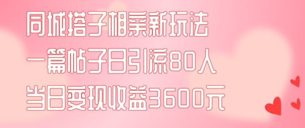 同城搭子相亲新玩法一篇帖子引流80人当日变现3600元(项目教程+实操教程)【揭秘】_微雨项目网