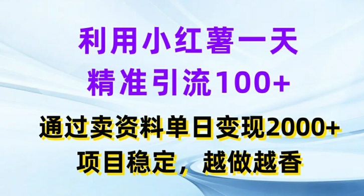 利用小红书一天精准引流100+，通过卖项目单日变现2k+，项目稳定，越做越香【揭秘】_微雨项目网