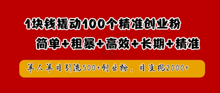 1块钱撬动100个精准创业粉，简单粗暴高效长期精准，单人单日引流500+创业粉，日变现2k【揭秘】_微雨项目网