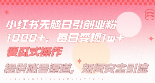 小红书无脑每日引流创业粉500+，小白每天只花半小时，躺赚长尾收益【揭秘】_微雨项目网