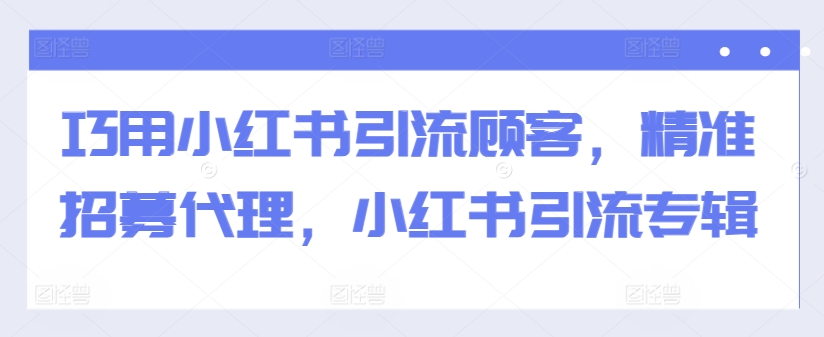 巧用小红书引流顾客，精准招募代理，小红书引流专辑_微雨项目网