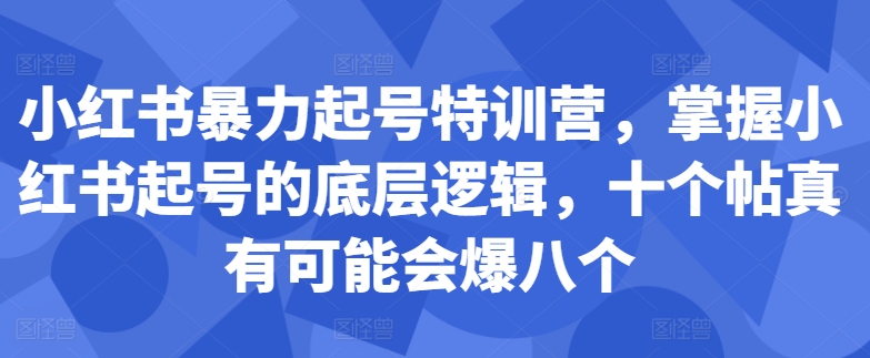 小红书暴力起号特训营，掌握小红书起号的底层逻辑，十个帖真有可能会爆八个_微雨项目网