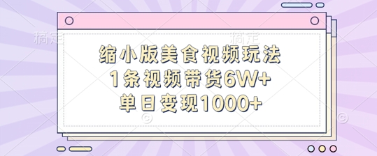 缩小版美食视频玩法，1条视频带货6W+，单日变现1k_微雨项目网