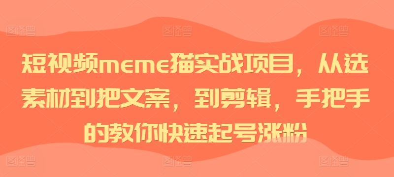 短视频meme猫实战项目，从选素材到把文案，到剪辑，手把手的教你快速起号涨粉_微雨项目网