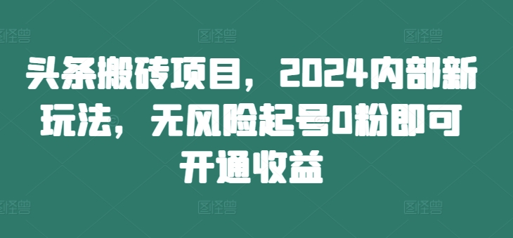 头条搬砖项目，2024内部新玩法，无风险起号0粉即可开通收益_微雨项目网