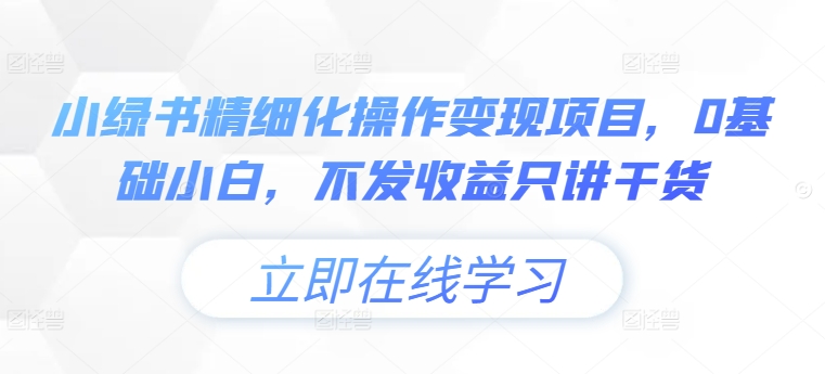 小绿书精细化操作变现项目，0基础小白，不发收益只讲干货_微雨项目网