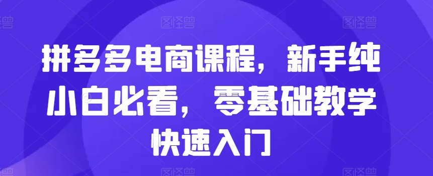 拼多多电商课程，新手纯小白必看，零基础教学快速入门_微雨项目网