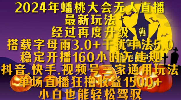 2024年蟠桃大会无人直播最新玩法，稳定开播160小时无违规，抖音、快手、视频号三家通用玩法【揭秘】_微雨项目网